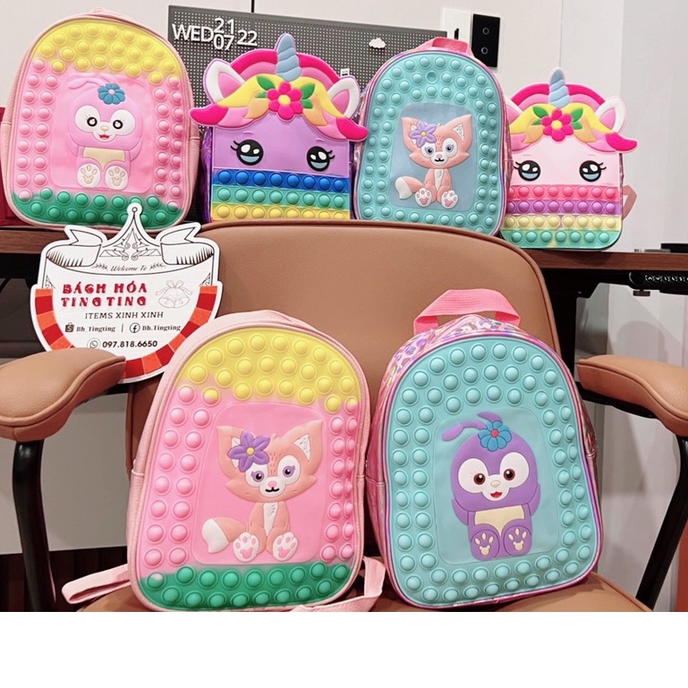 Balo pop it size 26*17cm họa tiết đáng yêu, Balo đi chơi cho bé kiểu nhấn bong bóng _ Tingting