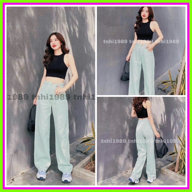 Quần jean ống rộng suông nữ Màu xanh Min