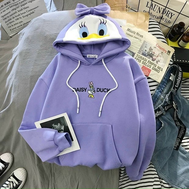 áo thun hoodie tay dài chui đầu có mũ con vịt siêu dễ thương KV043