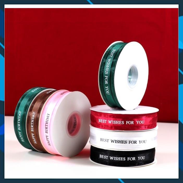 Cuộn dây ruy băng 45m in chữ dùng trang trí hộp quà tặng , decor giỏ đồ và bó hoa