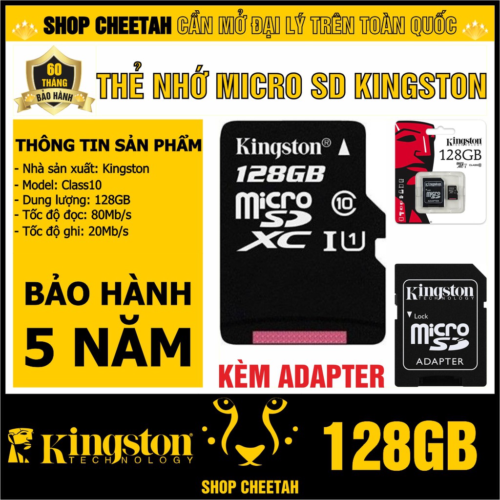 Thẻ nhớ Kingston 128GB – KINGSTON MicroSD Class10 – CHÍNH HÃNG – Bảo hành 5 năm – Kèm Adapter