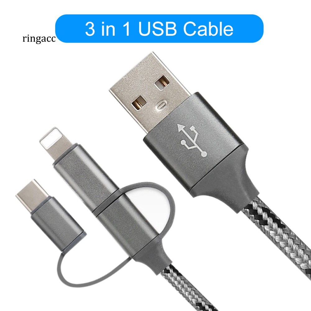 【RAC】Universal Fast Charging Data Sync 3 in 1 USB Cable for Type-C Android iPhone