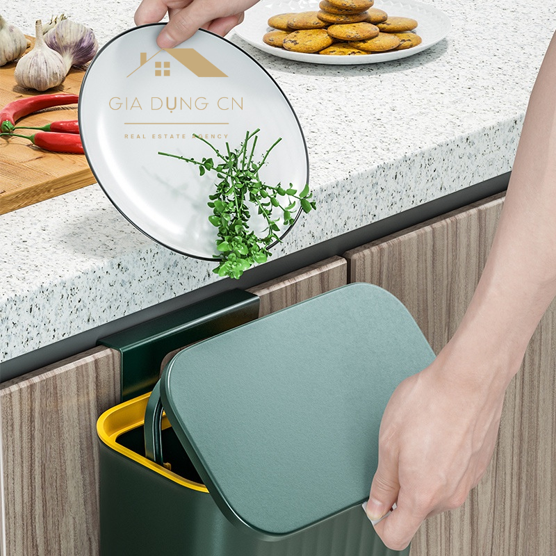 Thùng rác treo tủ,treo tường có nắp đậy vệ sinh sạch sẽ chống côn trùng, dung tích 7- 9L - CN8