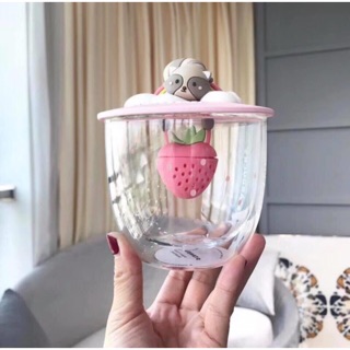 🍓[CHÍNH HÃNG]Ly thuỷ tinh Có lọc trà STARBUCKS Summer Strawberry Glass Cup & Raccoon Lid🍓