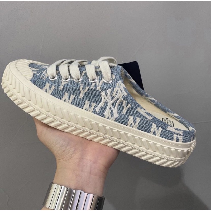 Giày MLB mule Denim nhạt full box tag chính hãng