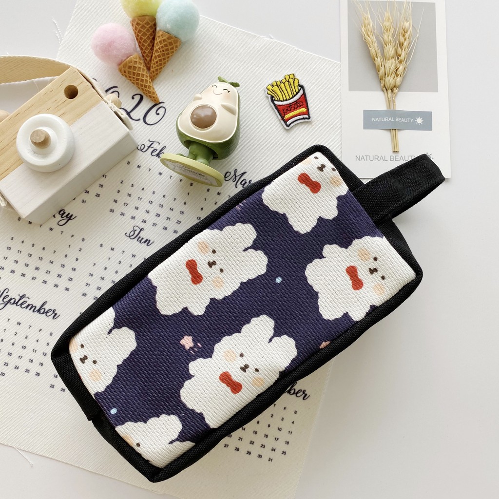 Bóp Viết Vải Canvas Thỏ Trắng Nơ Đỏ