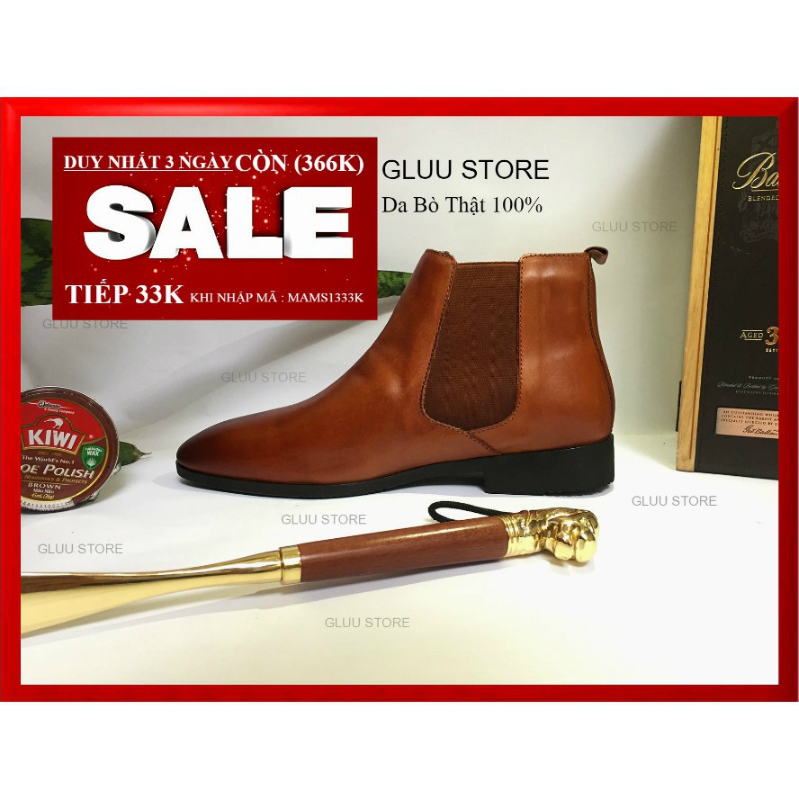 Giày Nam Chelsea Boot Da Bò Thật Phom Tây Tăng Chiều Cao