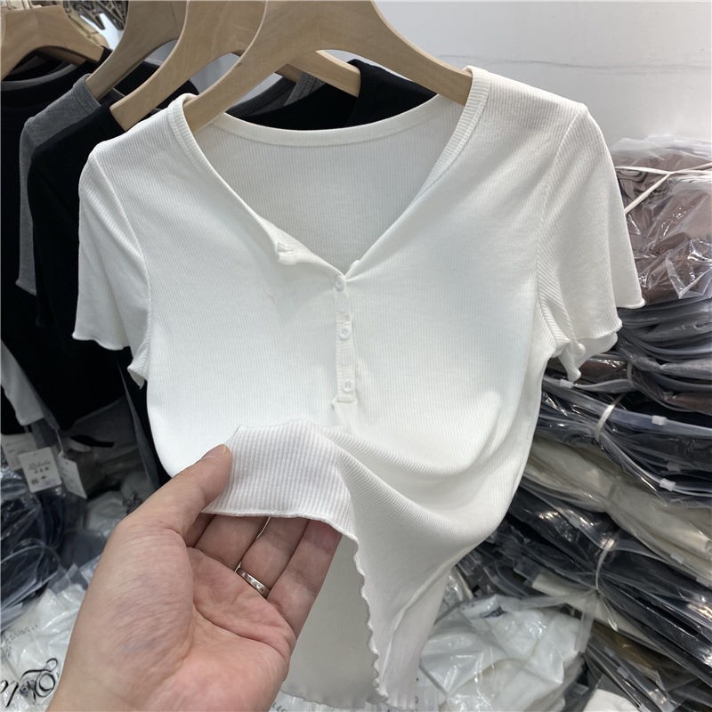 Áo Thun Tay Ngắn Eo Cao Co Giãn Phong Cách Châu Âu Thời Trang Cho Nữ 2021 | BigBuy360 - bigbuy360.vn