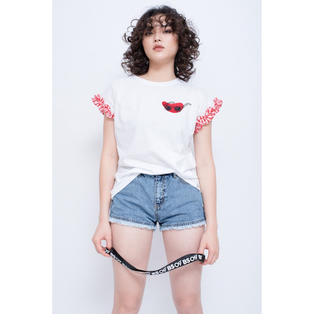  Áo Thun BOO Nữ Basic Loose Ruffle Tay Boo
