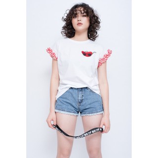 Áo thun boo nữ basic loose ruffle tay boo