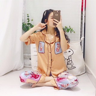 [Xả hàng] Bộ lụa pha màu hoạ tiết áo cộc quần dài