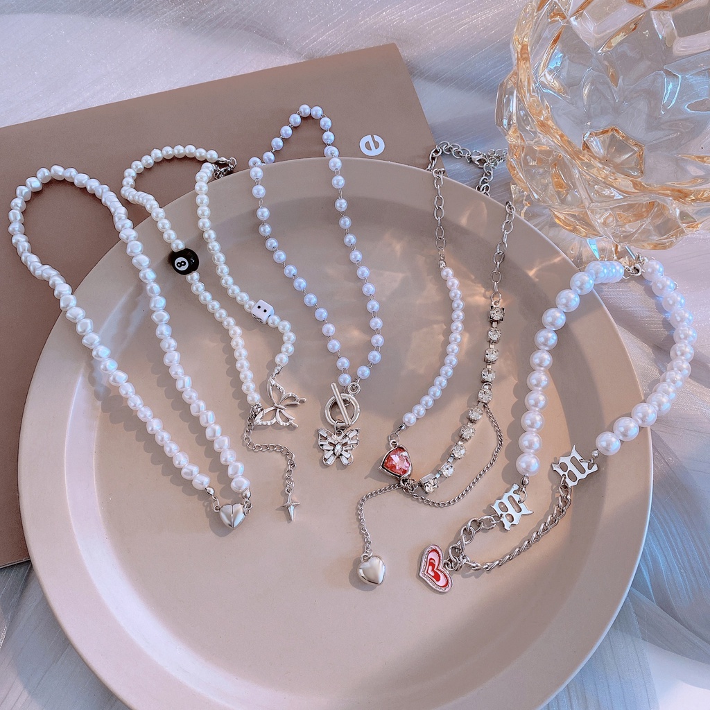 Vòng cổ Ngọc Trai Mặt Hình Hoa Tulip / Trái Tim / Bướm Màu Vàng / Bạc Thanh Lịch Cho Nữ
