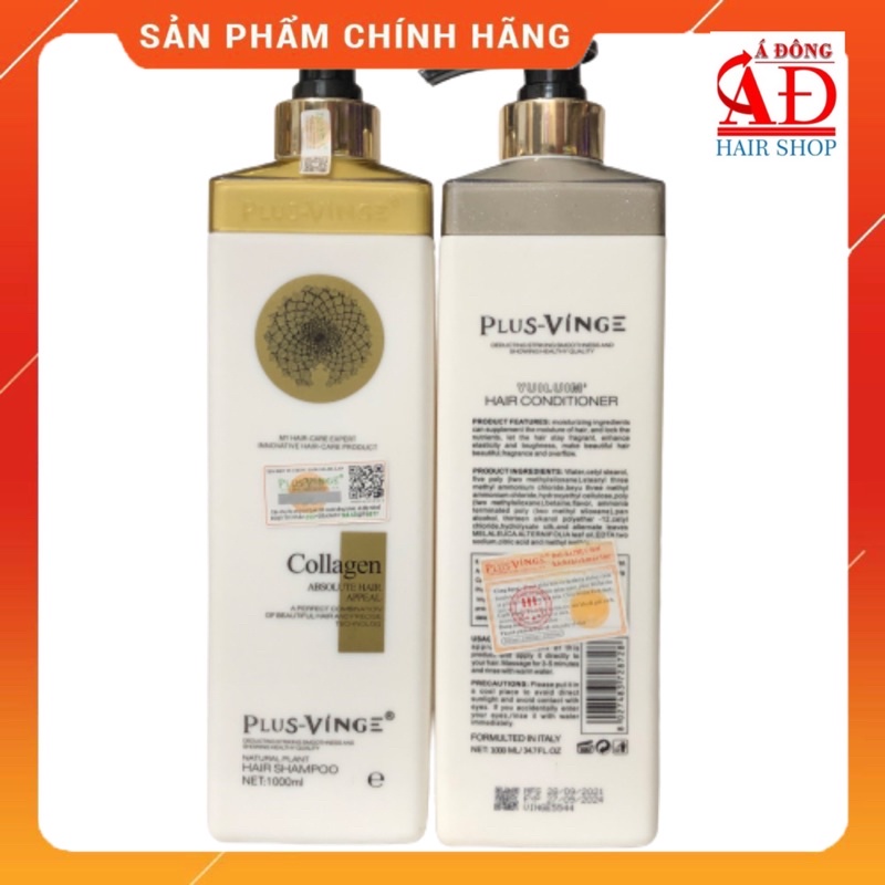 [Chính hãng] Cặp dầu gội xã Plus Vinge Collagen siêu mượt, ngăn rụng, kích mọc tóc 1000mlx2 New