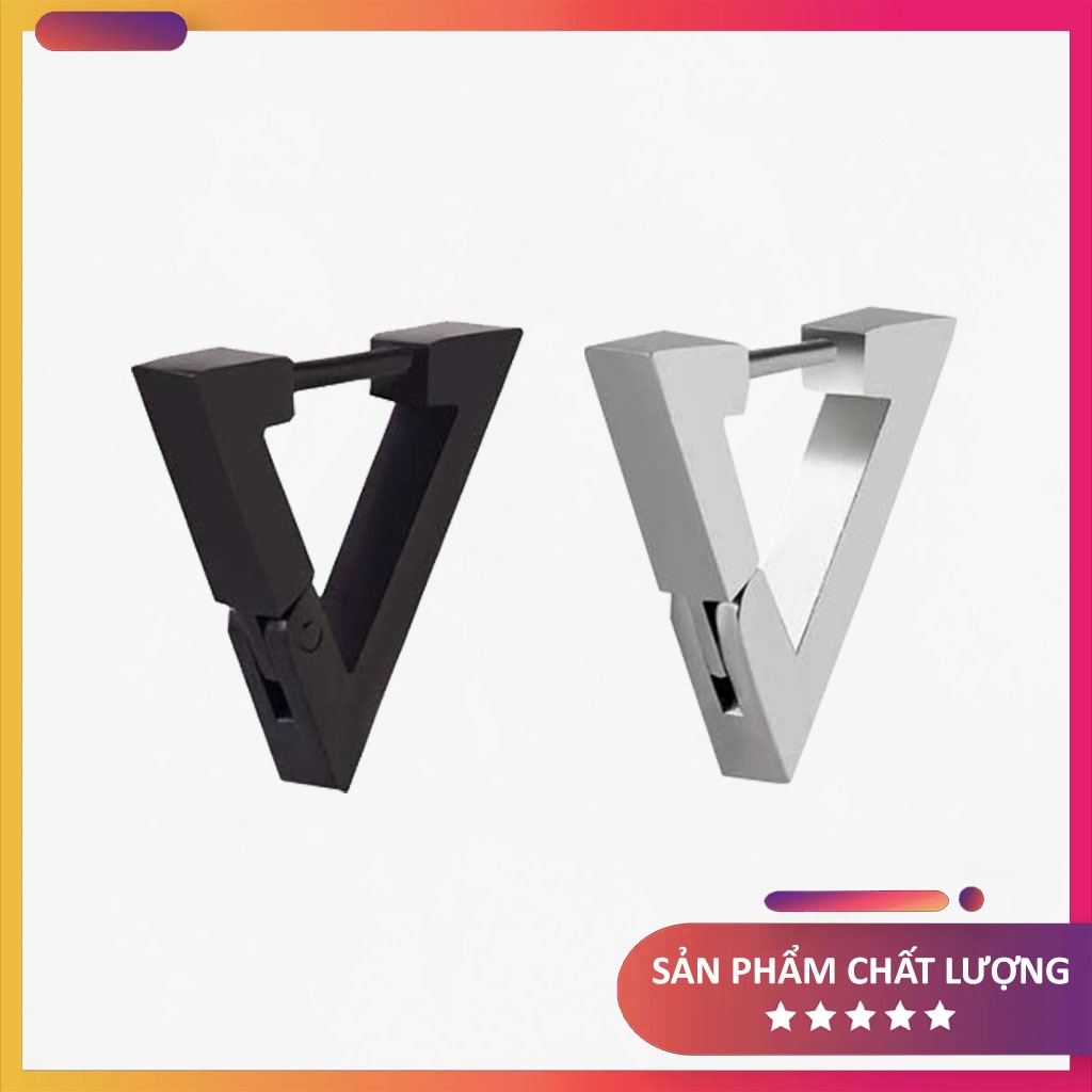 Khuyên tai nam nữ hình tam giác, phong cách thời trang cá tính, thép titan siêu bền không dị ứng, không gỉ