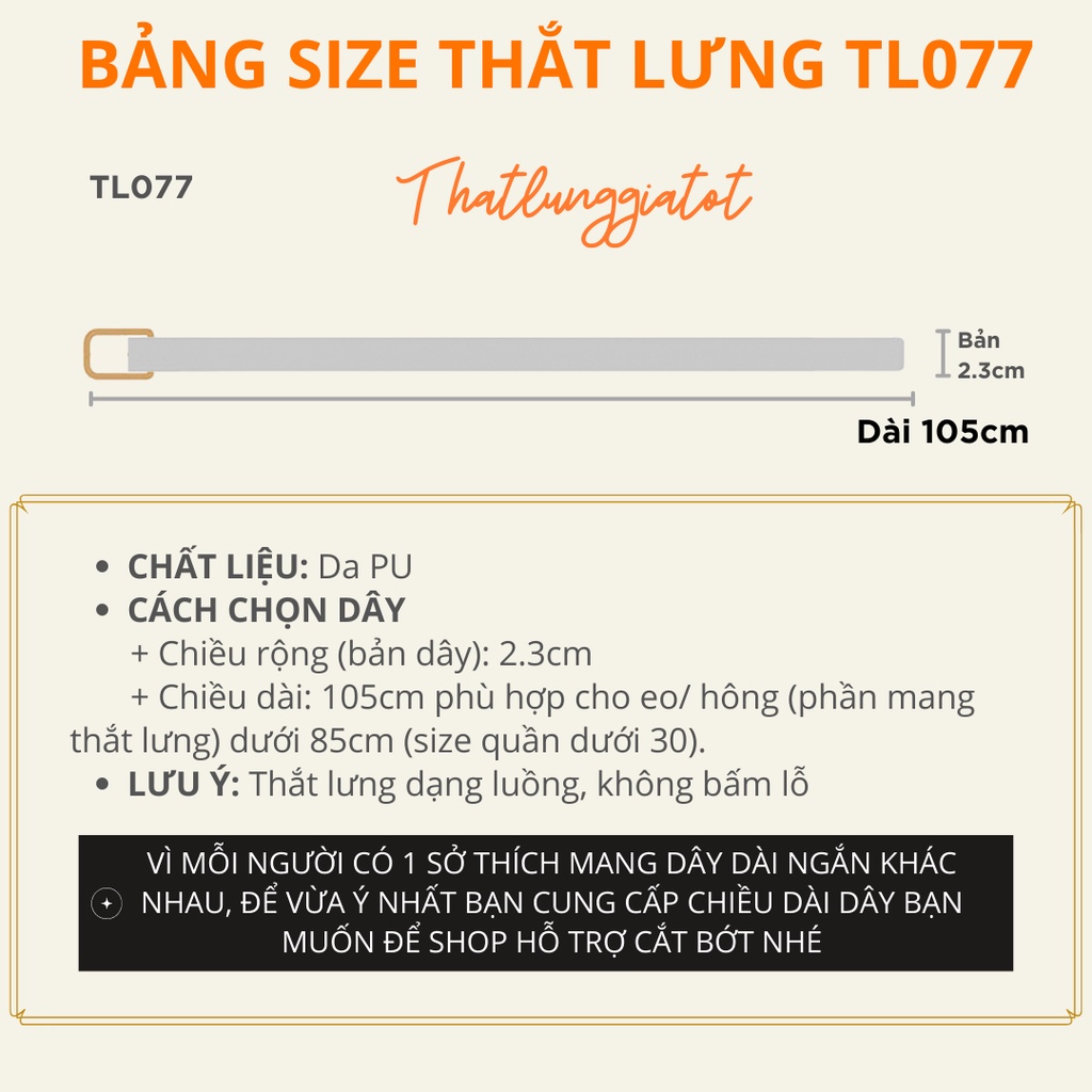 Thắt lưng nữ Ulzzang đầu đen đơn giản, không lỗ 2.3cm (hỗ trợ cắt dây nịt) TL077 - Thắt Lưng Giá Tốt