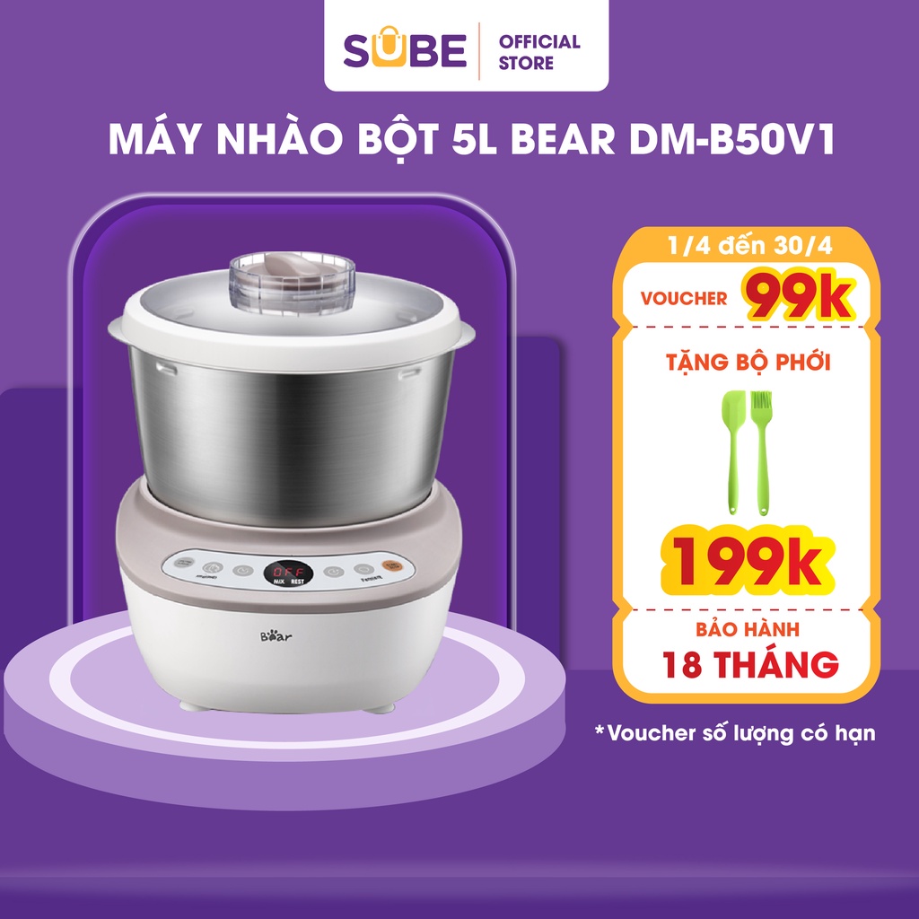 Máy Trộn Bột Bear Dung Tích TRUNG 5L Nhồi Ủ Trộn Nhanh Chóng Chống Dính Công Suất Lớn Động Cơ Mạnh Mẽ DM-B50V1