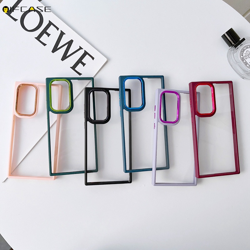 Ốp Điện Thoại Acrylic Trong Suốt Mạ Viền Sang Trọng Cho Samsung Galaxy S22 Plus Ultra S22+ S21 FE A22 4G 5G M12 F12