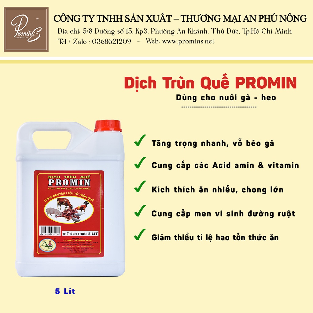 DỊCH TRÙN QUẾ PROMIN CHO GÀ CAN 5LIT