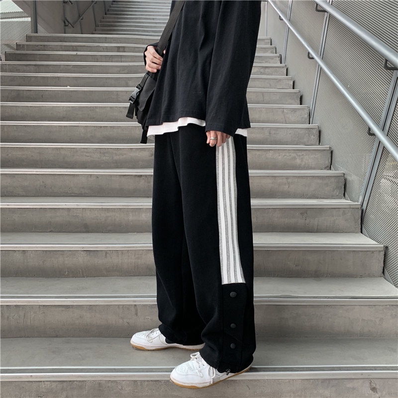 quần baggy nam ống rộng Thời trang Phong cách Hàn Quốc quần dài thể thao co giãn tốt Sọc Thoáng Mát quần kaki nam co giãn