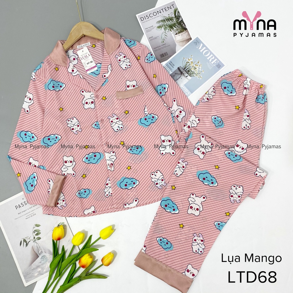 Bộ đồ ngủ, Bộ mặc nhà pyjamas lụa mango tay dài quần dài, hàng có size, lụa cao cấp mềm mịn mát ( Ảnh chụp thật)