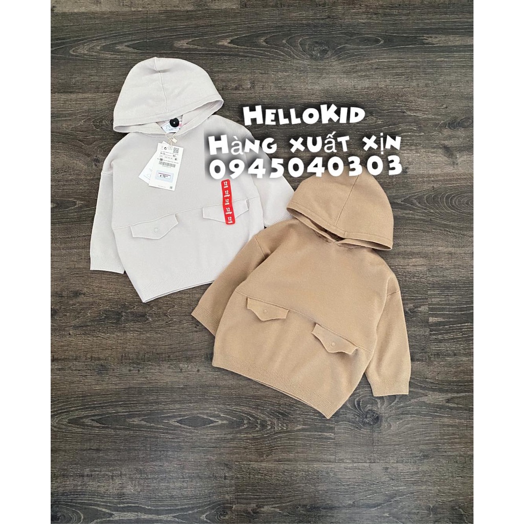 Áo len hoodie dệt kim túi trước cho bé