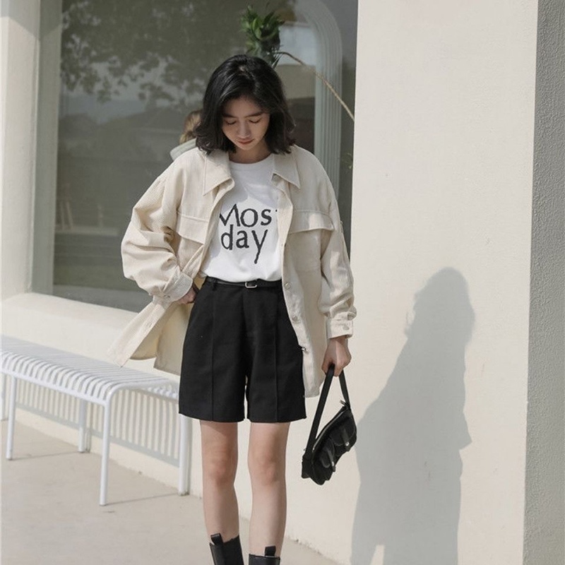 IELGY    Áo Khoác Nhung Tay Dài Cổ Polo Thời Trang Dễ Phối Đồ Cho Bạn Gái