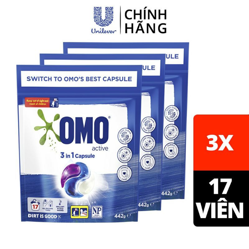 viên giặt omo tiện lợi công nghệ Anh Quốc - bền màu (17 viên/ túi) dùng cho máy giặt cửa ngang& cửa chước
