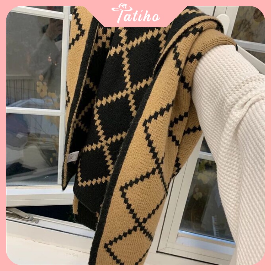 Khăn Cashmere Len Quàng Cổ Unisex Họa Tiết Hình Thoi Chất Len Dày Thời Trang Thu Đông - 35x180cm - Tatiho - Mã KLN12