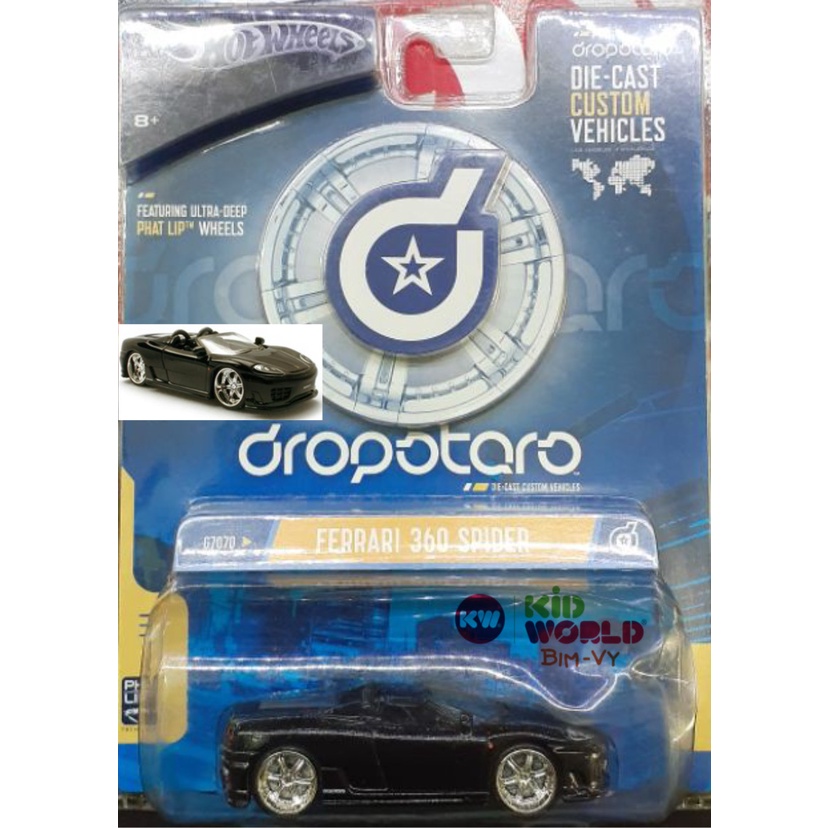 Xe mô hình Hot Wheels Dropstars Series Ferrari 360 Spider G7070 đen, bánh cao su. Tỷ lệ 1:50.