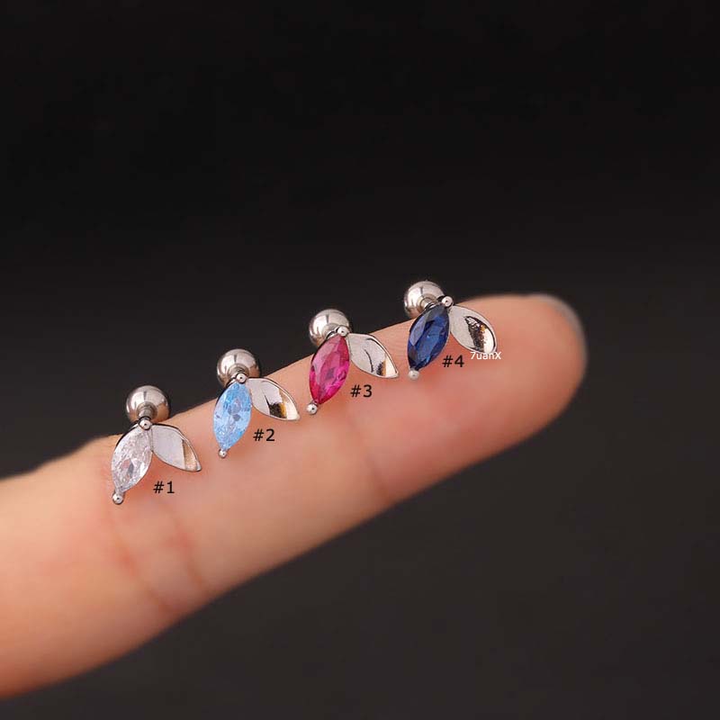 1 Khuyên Tai Hình Lá Xoắn Ốc 16G Bằng Thép Không Gỉ Đính Đá Zircon