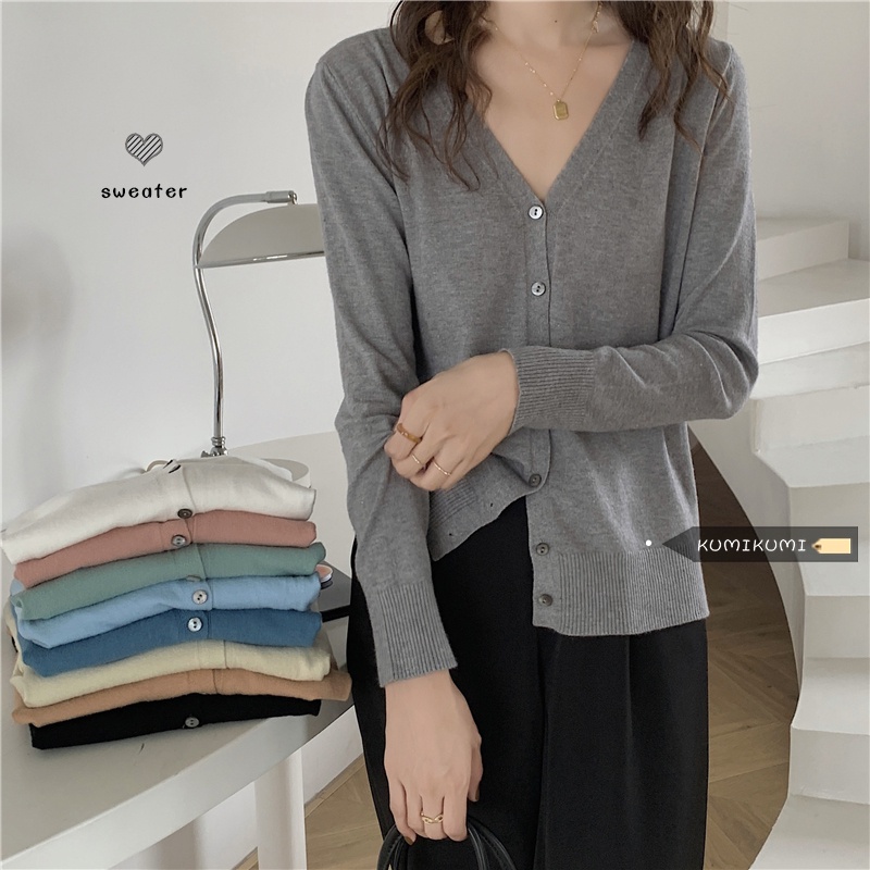 SUXI Áo Cardigan Dệt Kim Tay Dài Dáng Rộng Cổ Chữ V Màu Sắc Đơn Giản Thời Trang Mùa Thu Cho Nữ