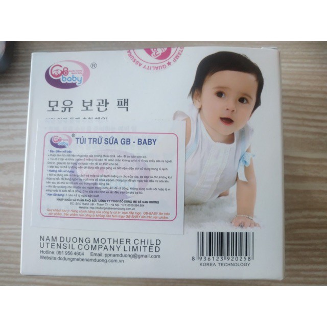 Hộp 30 túi trữ sữa mẹ 200ml GB Baby - G30 - Hàn Quốc (2 Zip)