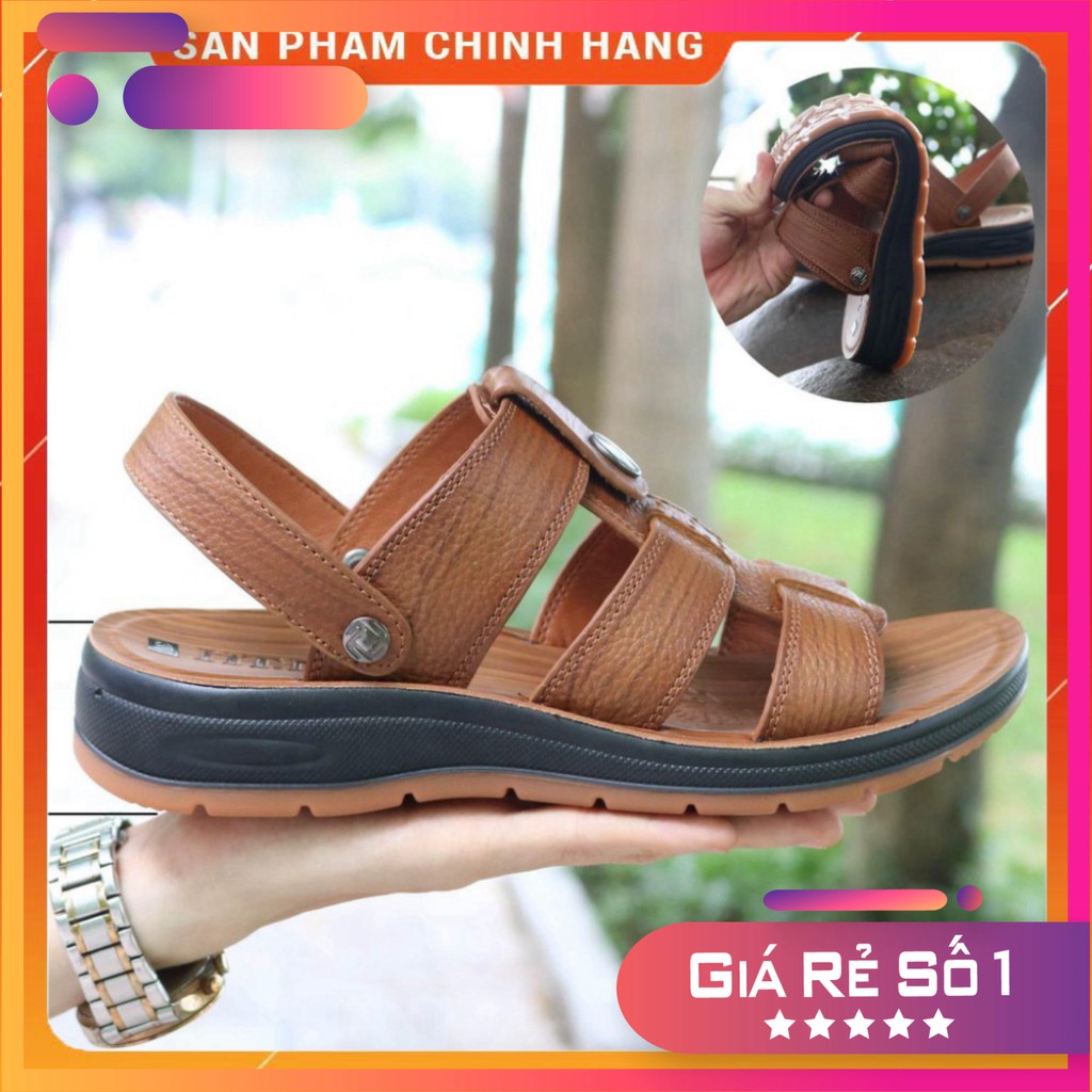 Dép sandal nam trung niên 💝 HT.NEO 💝 da bò xịn kết hợp đế kếp cao 3,5cm cực đẹp khâu may chân quai công nghệ 2021.