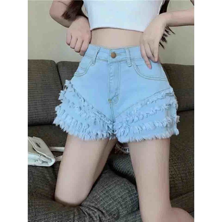 Quần Đùi denim Lưng Cao Phong Cách Năng Động Cho Nữ