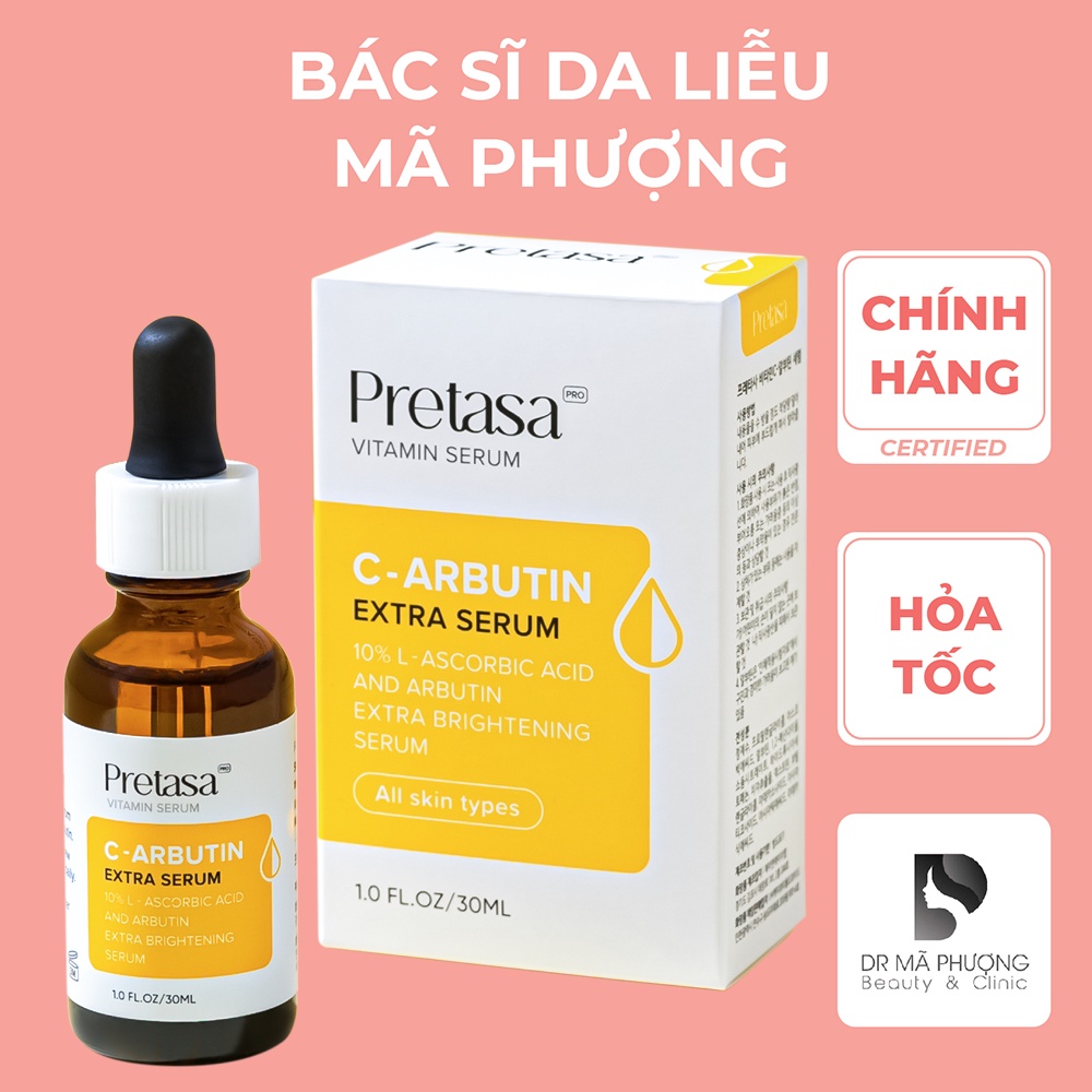 Serum Sáng da mờ thâm Pretasa vitamin C Arbutin VÀNG - Hàng Chính Hãng - Dược Mỹ Phẩm Bác Sĩ Mã Phượng