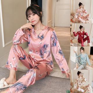 Bộ Đồ Ngủ Dài Tay Bằng Vải Lụa Xinh Xắn Dành Cho Nữ