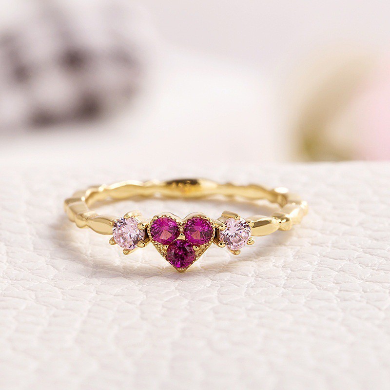 Nhẫn trái tim khảm kim cương bạc 925 mạ vàng 18K R936