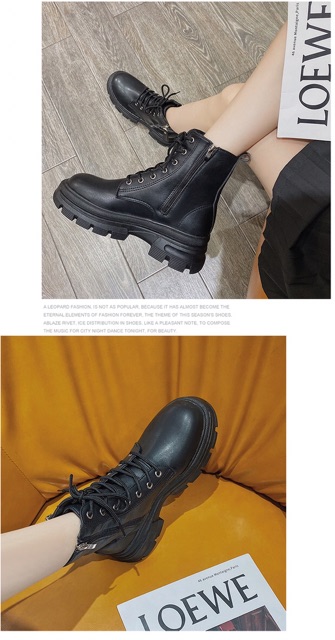 [Có Sẵn] Giày bốt Martin nữ cổ ngắn đan dây đế cao 5cm có khoá sườn | BigBuy360 - bigbuy360.vn