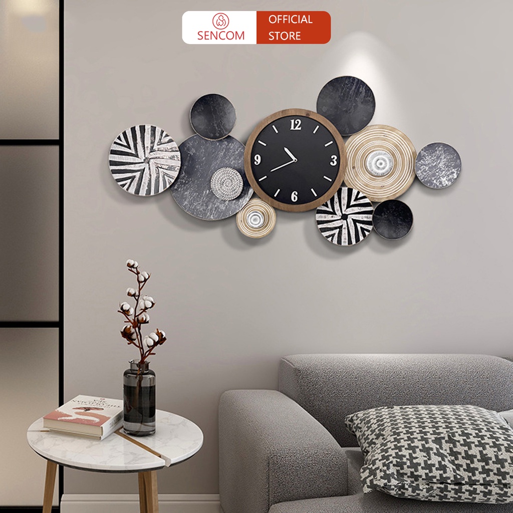 Đồng hồ treo tường phòng khách độc đáo SENCOM, đồng hồ trang trí decor phong cách Bắc Âu - A2125