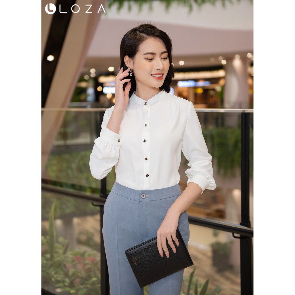 [Mã FASHIONMALLT4 giảm 15% đơn 150k] Áo sơ mi trắng cổ trụ-LOZA LS1468