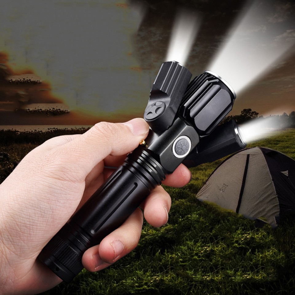 Đèn pin ba bóng LED làm từ hợp kim nhôm đa năng sạc USB sử dụng tiện lợi