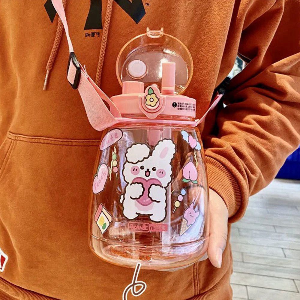 Bình Nước 1200ml 2 Lỗ Họa Tiết Hoạt Hình Dễ Thương Cho Bé Gái