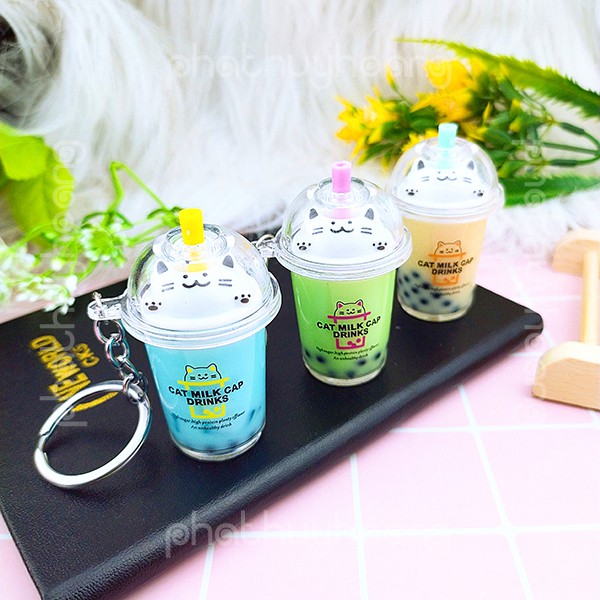 Móc khóa trà sữa trân châu hình mèo 🐱🥤 FREESHIP🚛 Móc khóa trà sữa trân châu hình mèo siêu dễ thương - Phát Huy Hoàng