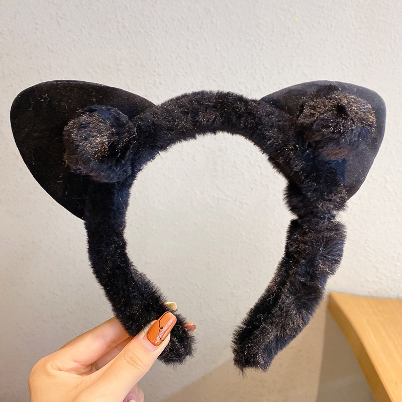 Băng Đô Cài Tóc Rửa Mặt Hình Tai Mèo Phối Lông Dễ Thương Thanh Lịch Và Tinh Tế Phong Cách Hàn Quốc