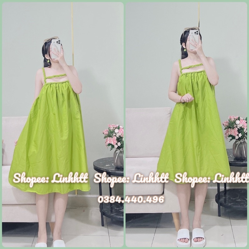 Váy thô dây tết babydoll Ulzzang đầm xuông thô dây đan freesize đầm 2 dây thô thừng