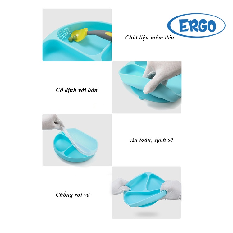 Khay ăn dặm silicone kèm đế hút chống lật