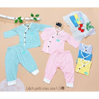 Bộ sơ sinh cúc lệch chất petti màu quần đáp đũng đóng bỉm cho bé