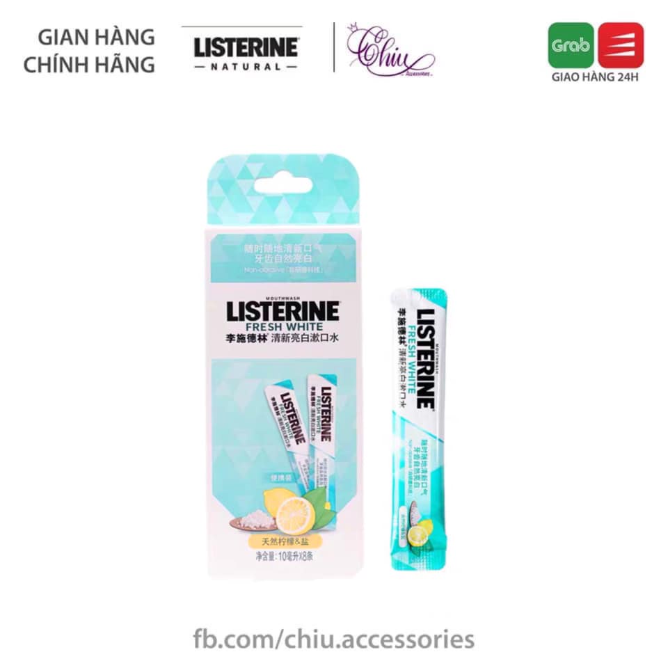 Nước súc miệng Listerine dạng gói hương chanh thơm miệng trắng răng