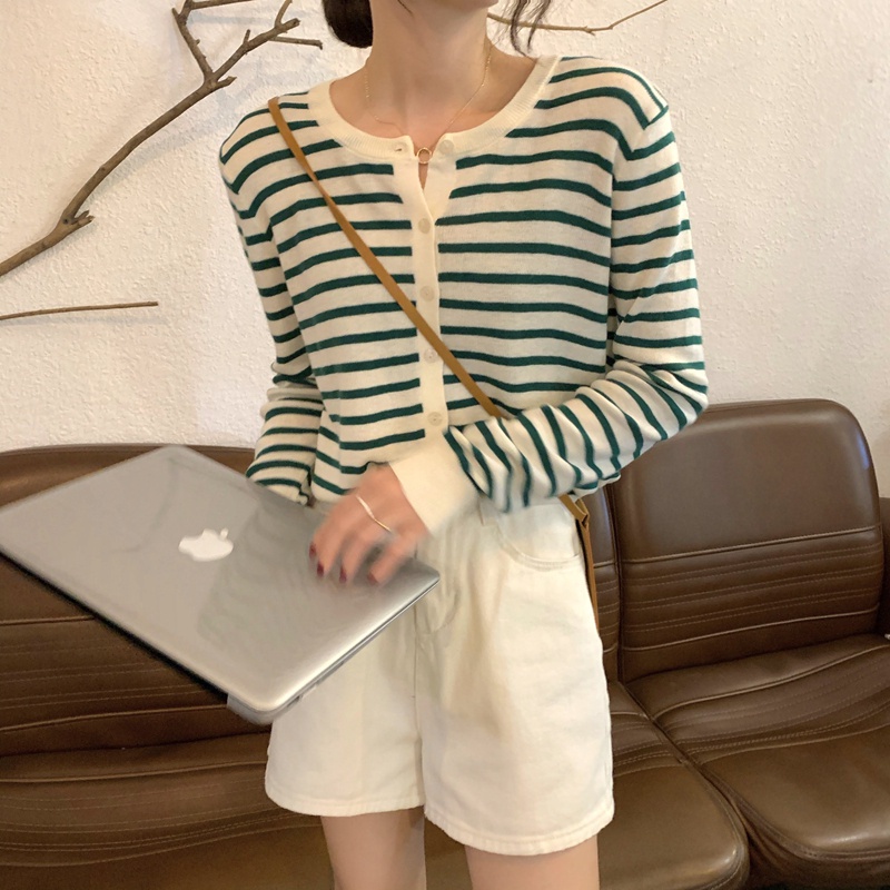 Áo Khoác Cardigan Dệt Kim Tay Dài Họa Tiết Sọc Ngang Thời Trang Hàn Quốc Cho Nữ Có 6 Màu Lựa Chọn Xiaozhainv | BigBuy360 - bigbuy360.vn