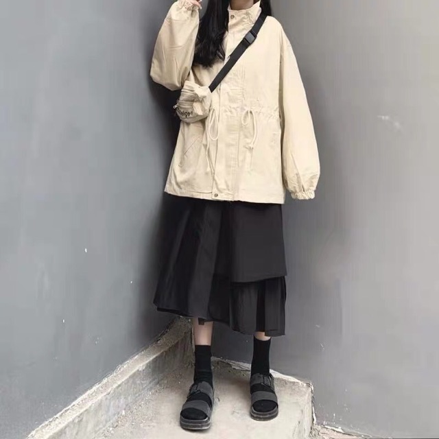 Chân váy dài,chân váy tầng 2 màu đen-trắng cạp cao ulzzang Hàn Quốc | BigBuy360 - bigbuy360.vn